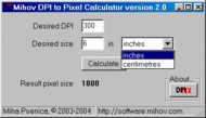 Mihov DPI to Pixel Calculator screenshot